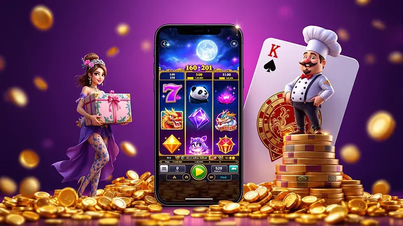 ภาพเกมสล็อตธีมแฟนตาซีพร้อมวงล้อสีสันสดใส